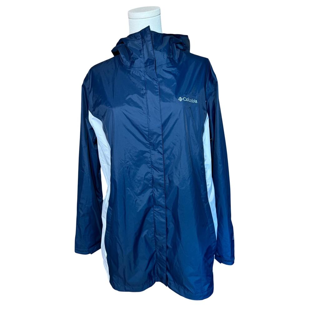Columbia Women’s 1X Omni-Tech Waterproof Hooded Jacket Navy Blue White